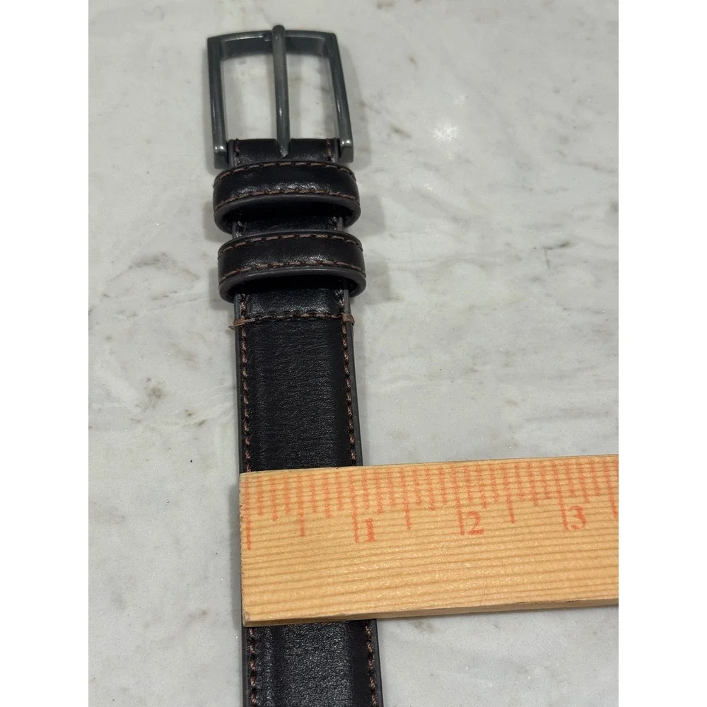 Eddie Bauer Leather smoothe Dress Belt Mens 32 Dark Brown Gunmetal Buckle